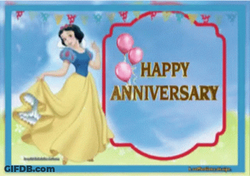 A Happy Anniversary Greeting Card With Snow White GIF