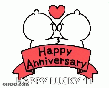 A Happy Anniversary Greeting Card With Two Bears Kissing Each Other And A Heart . GIF