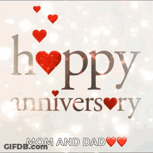 A Happy Anniversary Mom And Dad Greeting Card With Red Hearts GIF