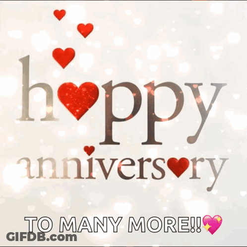 A Happy Anniversary To Many More Greeting Card With Hearts GIF