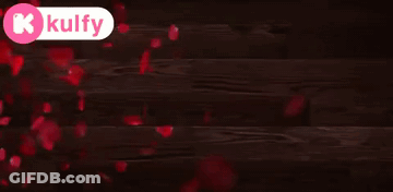 A Happy Birthday Banner With A Cake And Roses In The Background GIF
