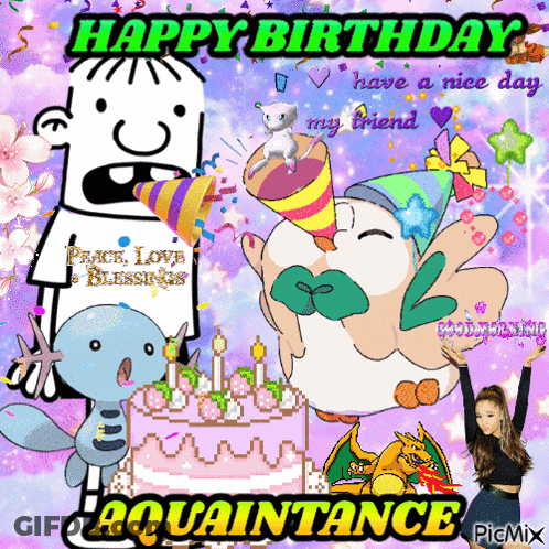 A Happy Birthday Card For Aquaintance With A Cartoon Character GIF