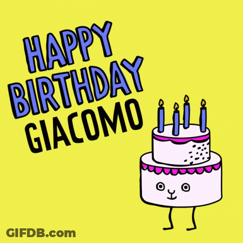 A Happy Birthday Card For Giacomo With A Cartoon Cake GIF
