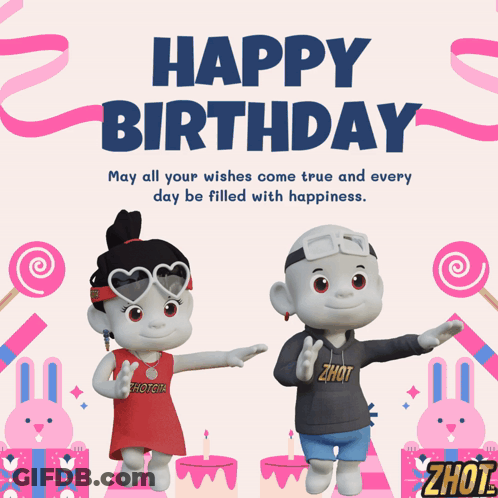 A Happy Birthday Card With A Boy And A Girl On It GIF