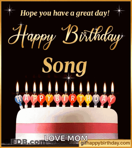 A Happy Birthday Card With A Cake And Candles GIF
