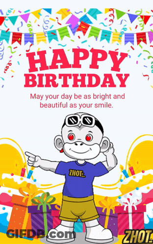 A Happy Birthday Card With A Cartoon Character GIF