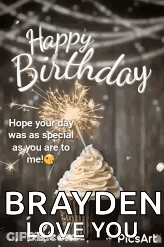 A Happy Birthday Card With A Cupcake And Sparklers And The Words `` Hope Your Day Was As Special As You Are To Me ! '' GIF