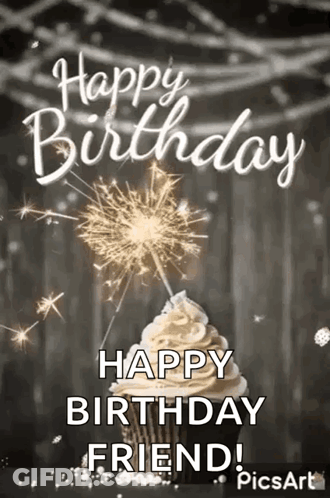 Birthday Card With Cupcake And Sparklers GIF