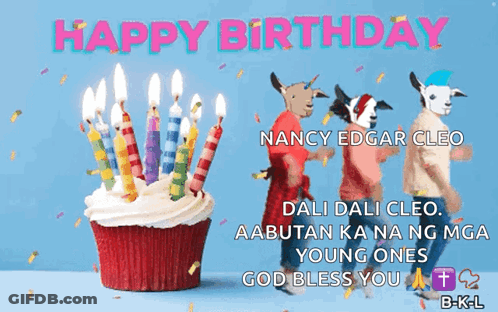 Birthday Card With Cupcake And Goats GIF