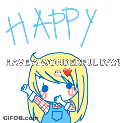 A Happy Birthday Card With A Girl Holding A Cake GIF