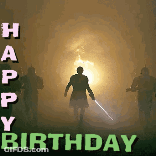 Man Holding Sword Fog Happy Birthday Card GIF