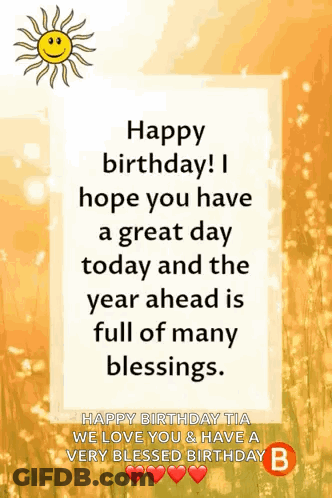 A Happy Birthday Card With A Sun On It GIF