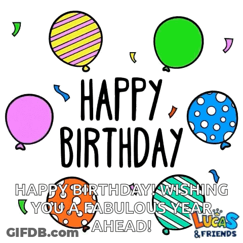A Happy Birthday Card With Balloons And The Words Happy Birthday Wishing You A Fabulous Year Ahead . GIF
