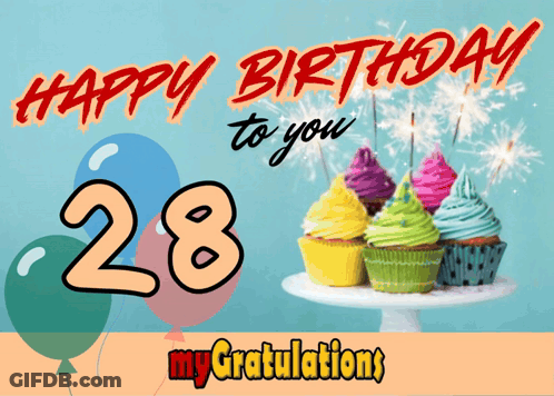A Happy Birthday Card With Cupcakes And Balloons GIF