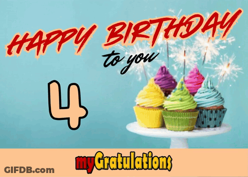 A Happy Birthday Card With Cupcakes And Sparklers GIF