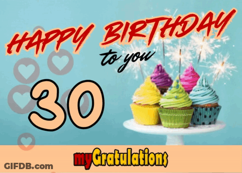 A Happy Birthday Card With Cupcakes And Sparklers GIF