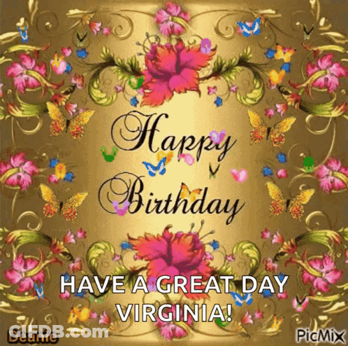 A Happy Birthday Card With Flowers And Butterflies GIF