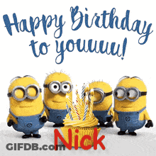 A Happy Birthday Card With Minions And A Cupcake GIF