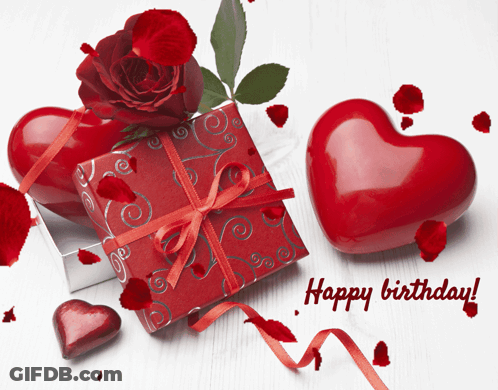 Birthday Card With Hearts And Red Gift GIF