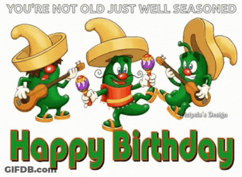 A Happy Birthday Card With Three Cartoon Characters Playing Instruments . GIF