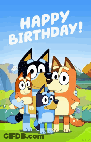 A Happy Birthday Card With Three Cartoon Dogs GIF