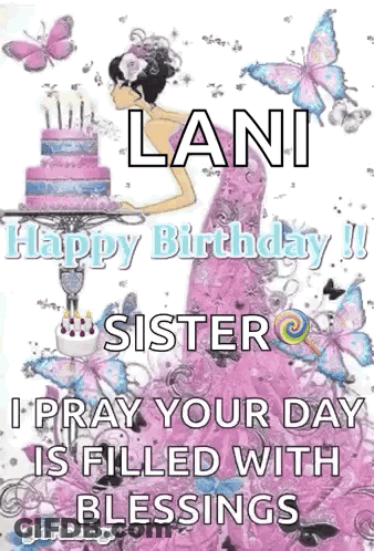 A Happy Birthday Greeting Card For A Sister With Butterflies And A Cake . GIF
