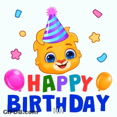 A Happy Birthday Greeting Card With A Bear Wearing A Party Hat GIF