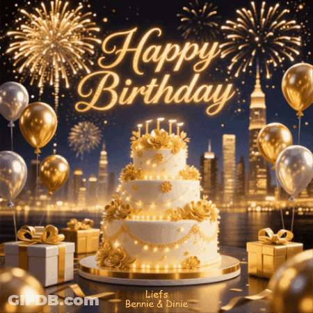 Birthday Card With Cake And Balloons GIF