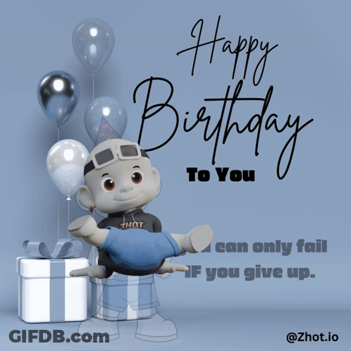 A Happy Birthday Greeting Card With A Cartoon Character GIF