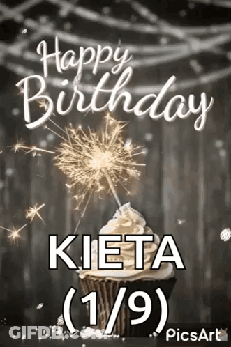A Happy Birthday Greeting Card With A Cupcake And Sparklers . GIF