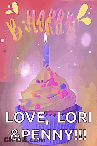 A Happy Birthday Greeting Card With A Cupcake With A Lit Candle On Top . GIF
