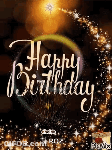 A Happy Birthday Greeting Card With A Firework Display In The Background GIF