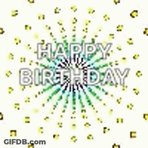A Happy Birthday Greeting Card With A Rainbow Colored Firework Display . GIF