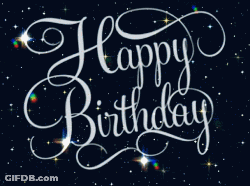 A Happy Birthday Greeting Card With A Starry Background GIF