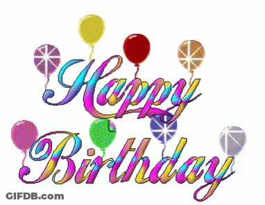 A Happy Birthday Greeting Card With Balloons And A Lollipop GIF
