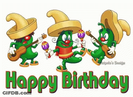 A Happy Birthday Greeting Card With Cartoon Characters Playing Musical Instruments GIF