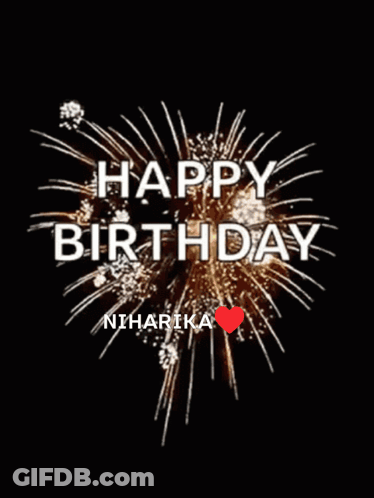 A Happy Birthday Greeting Card With Fireworks Behind It GIF