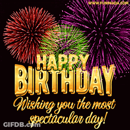 A Happy Birthday Greeting Card With Fireworks In The Background GIF