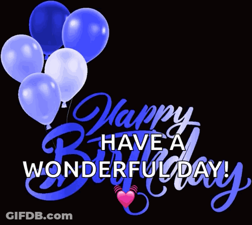 A Happy Birthday Greeting Card With Red And Pink Balloons GIF
