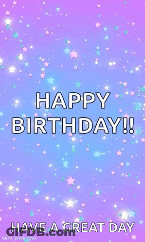 Birthday Card With Stars On Purple Background GIF