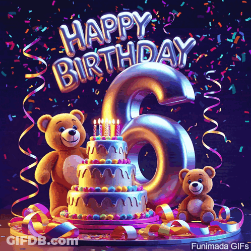 A Happy Birthday Greeting With A Cake And Two Teddy Bears GIF