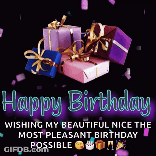 Happy Birthday With Gifts And Confetti GIF