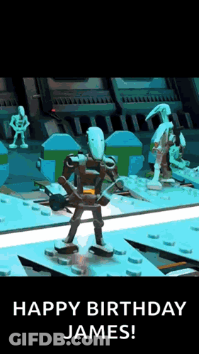 Happy Birthday James Robot Card GIF