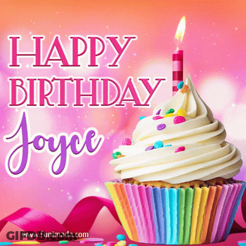A Happy Birthday Joyce Card With A Cupcake And A Candle GIF