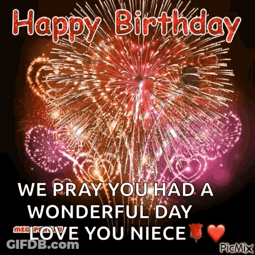A Happy Birthday Message With Fireworks In The Background GIF