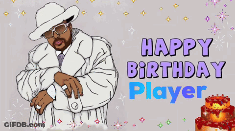 A Happy Birthday Player Greeting Card With A Man In A Hat GIF