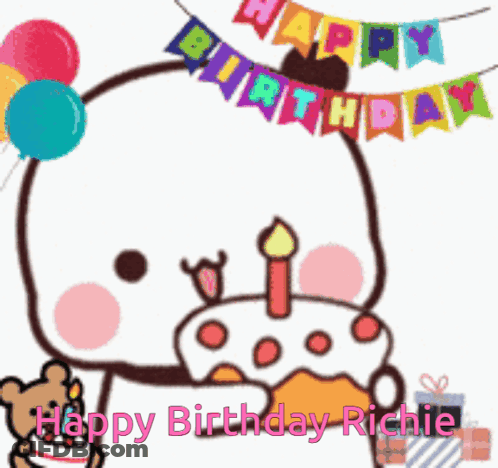 Happy Birthday Richie With Bear And Balloons GIF