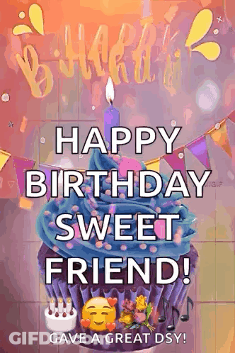 Cupcake And Candle Happy Birthday Card GIF