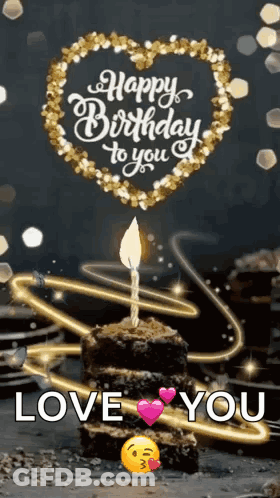 A Happy Birthday To You Greeting Card With A Cake And A Candle GIF