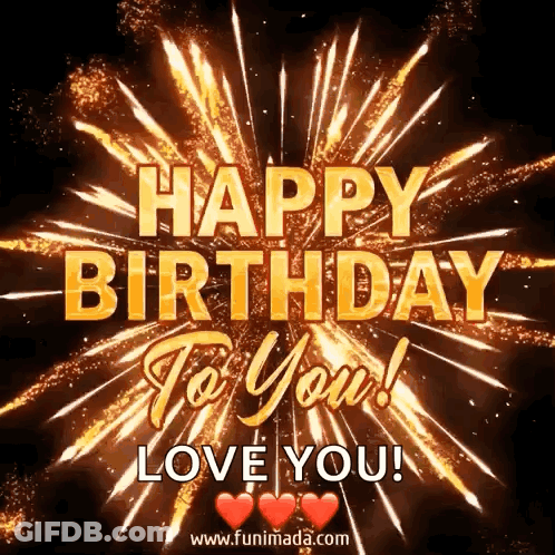 A Happy Birthday To You Greeting Card With Fireworks In The Background . GIF
